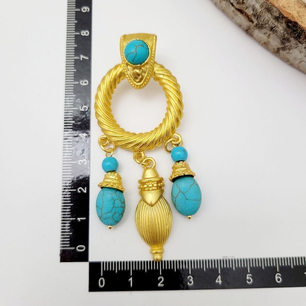 Brand New Indian Style Gold Tone With Turquoise Stone Earrings - Picture 5 of 5